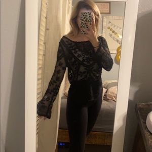 black long sleeve lace top